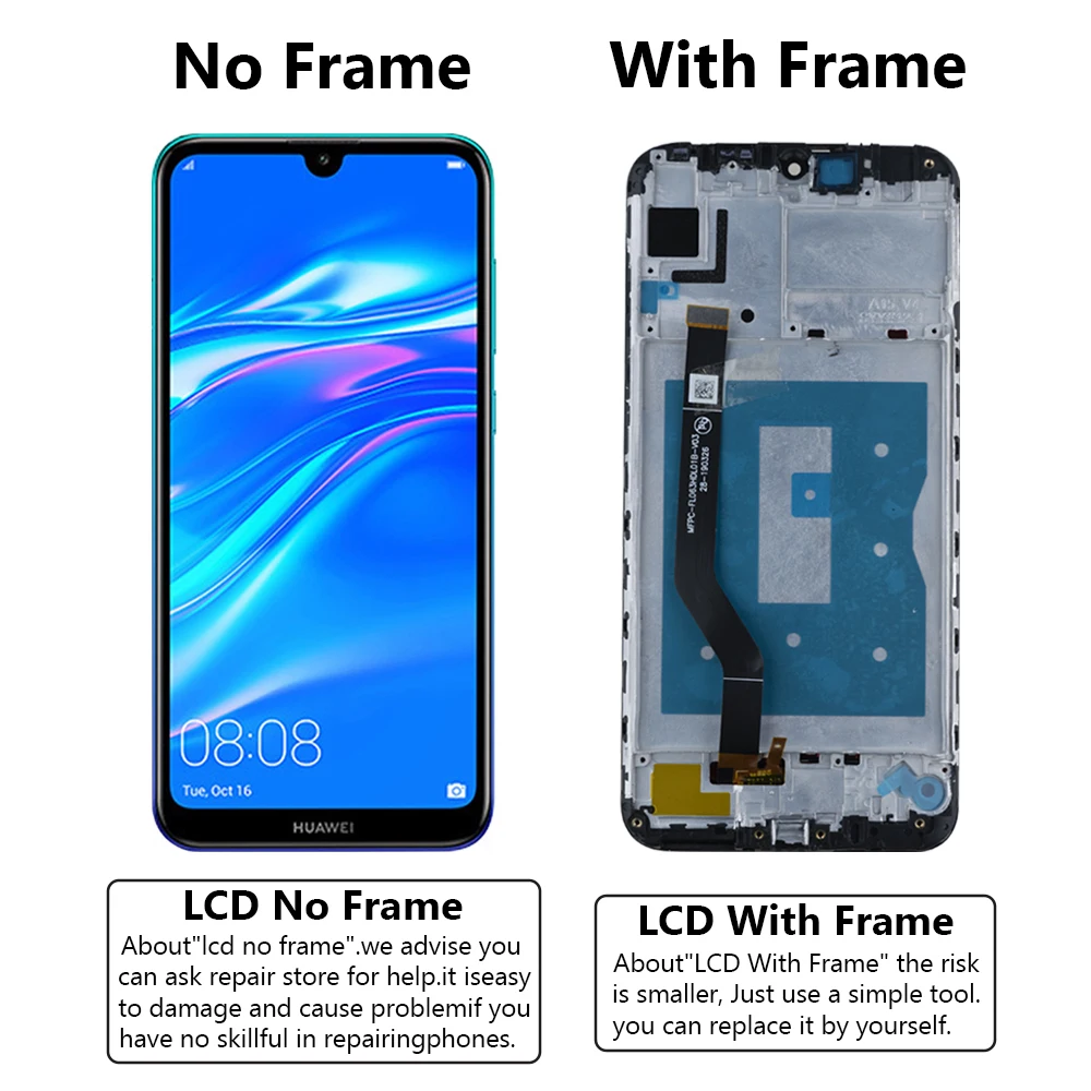 6.26 Inch Y7 Prime 2019 Display For Huawei Y7 2019 LCD Touch Screen Digitizer DUB-L23 DUB-LX1 Y7 Pro 2019 Assembly With Frame