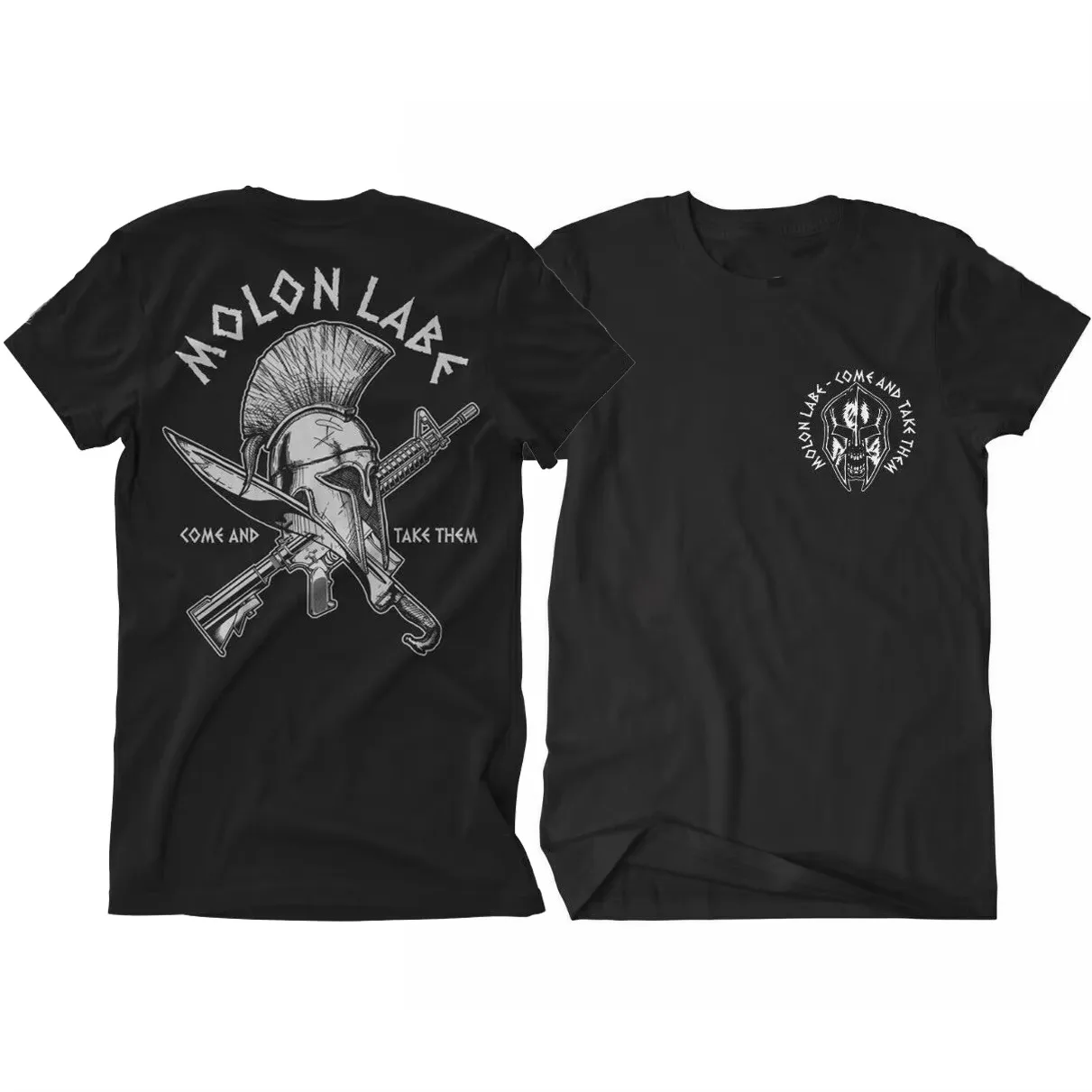 2026 New Tactical Family Matching Oversized Unisex Streetwear T Shirt Molon Labe Spartan Helmet Graphic Vintage Warrior TShort