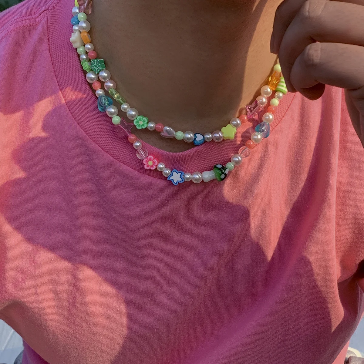 Neue Koreanische Mode Simulierte Perlen Halskette Für Frauen/Männer Böhmen Bunte Geometrische Obst Blumen Kette Halsband Kpop Schmuck – Detail 15