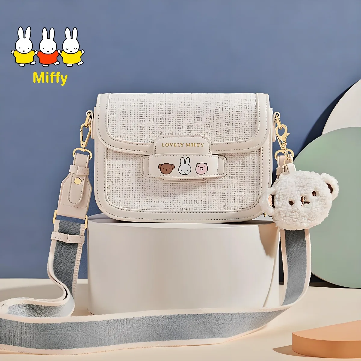 

Kawaii Miffy Rabbit сумка через плечо с милым мультяшным рисунком, маленькая квадратная дорожная сумка в британском стиле для студентов, подарок для девочек