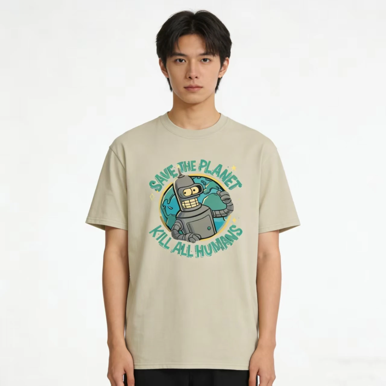 Save The Planet Kill All Humanos Futurama Merch hombres mujeres camisetas verano camiseta gráfica impresa ropa