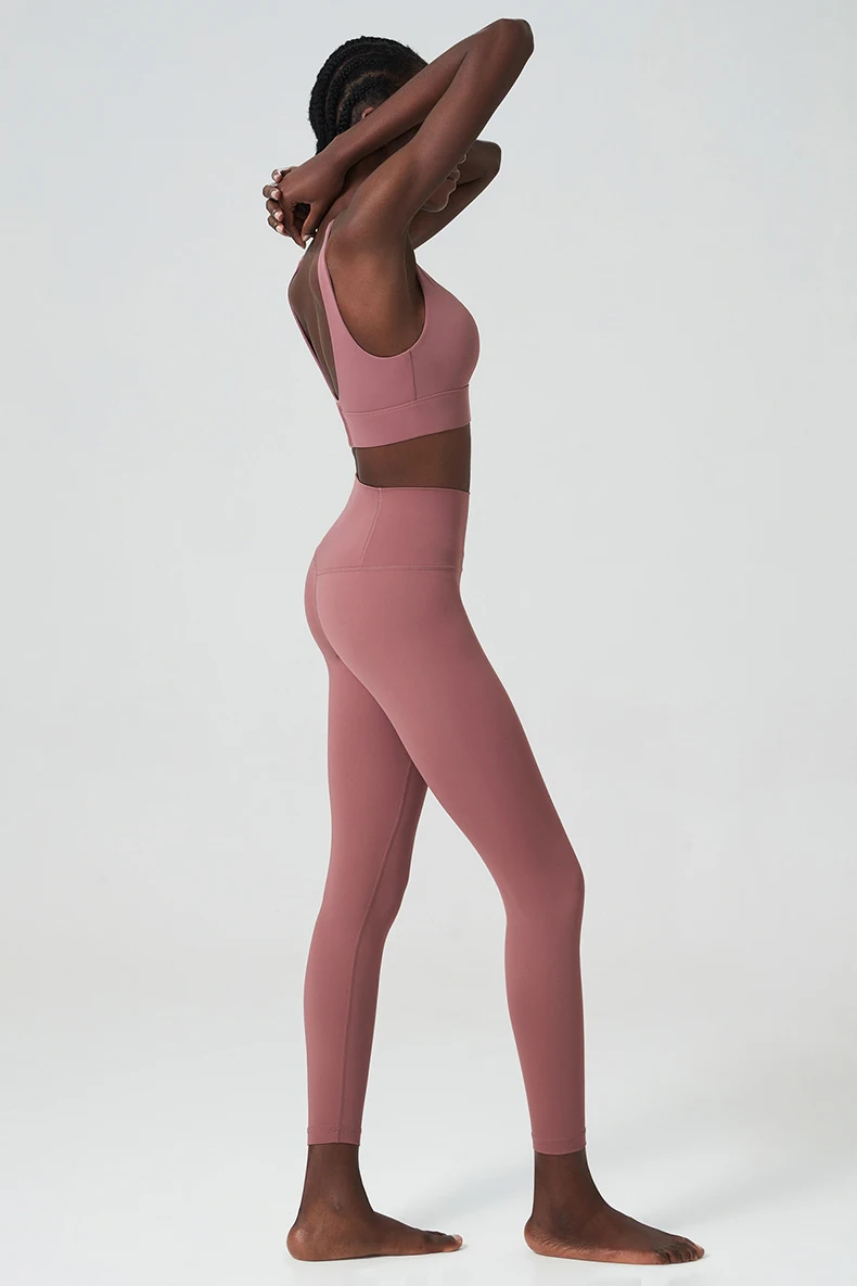 Zweiteiliges Fitness-Yoga-Set für Damen, einfarbig, dehnbar, weich, Gym-Anzug, atmungsaktiv, für Workout, Laufen, Sportbekleidung, Damenbekleidung – Detail 19