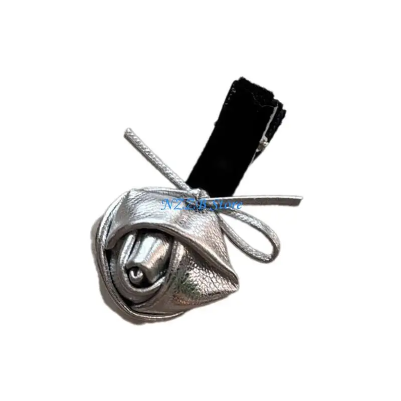 

T21F Silver Rose Flat Clip Women Kid Hairpins Rose HairPin Hair Tie Hair Clip