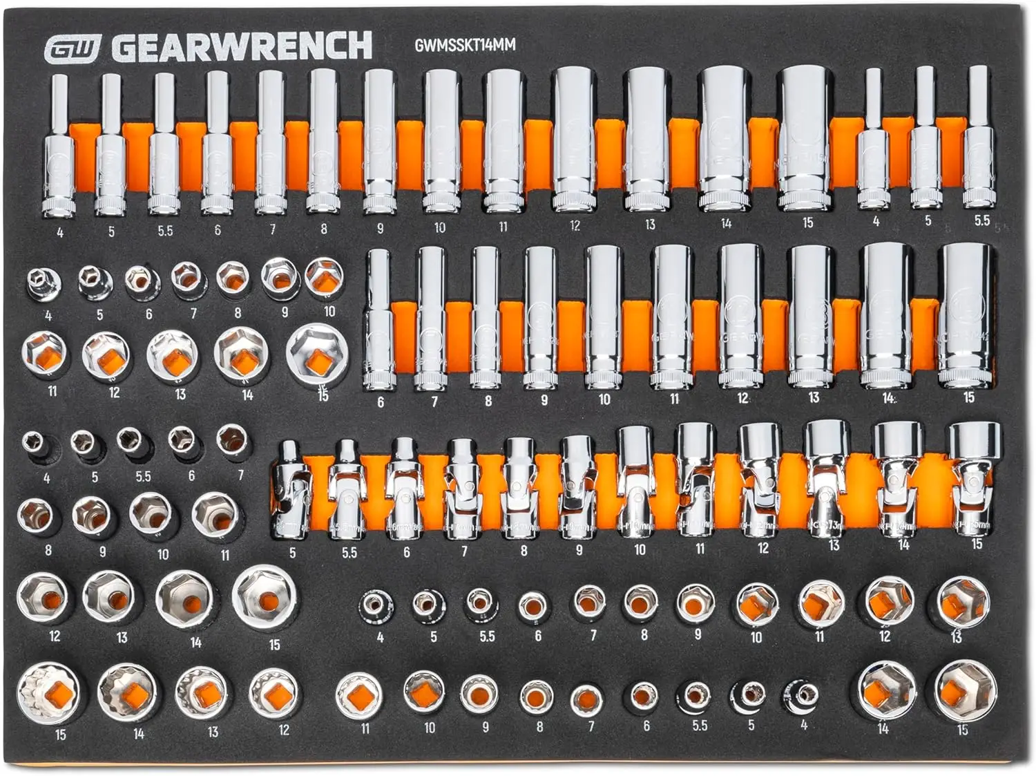 89 Piece 1/4” Drive Master Metric Socket Set in Foam Storage Tray - GWMSSKT14MM