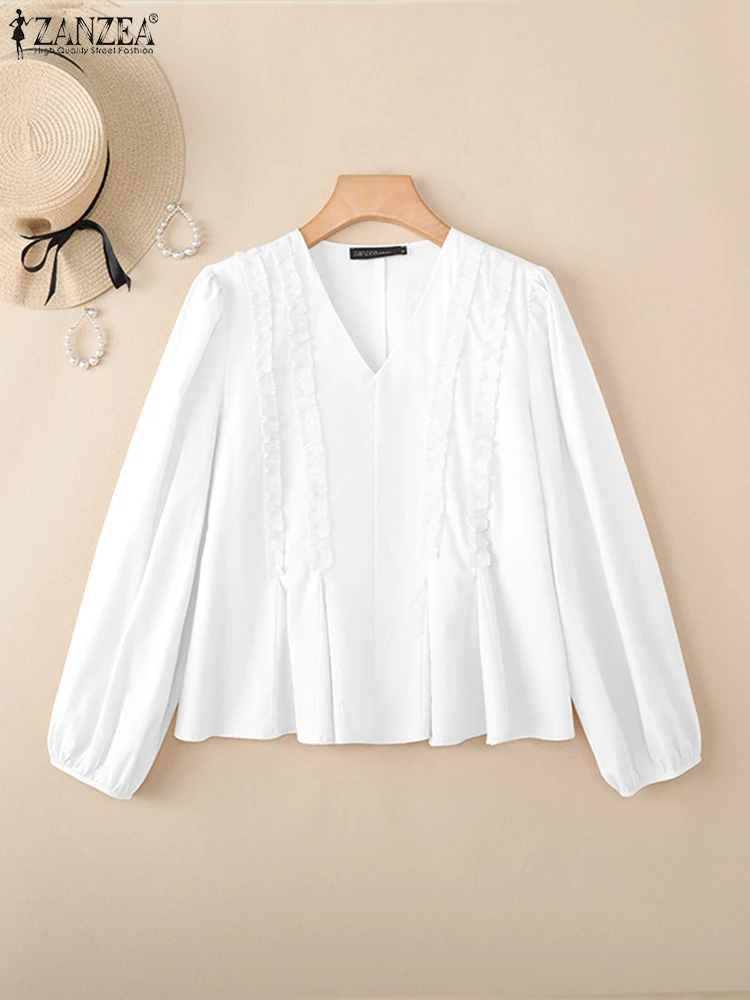 

ZANZEA 2025 Autumn Elegant V Neck Long Sleeve Blouse Office Shirt Women Stylish Solid OL Work Shirts Casual Holiday Blusas Femme