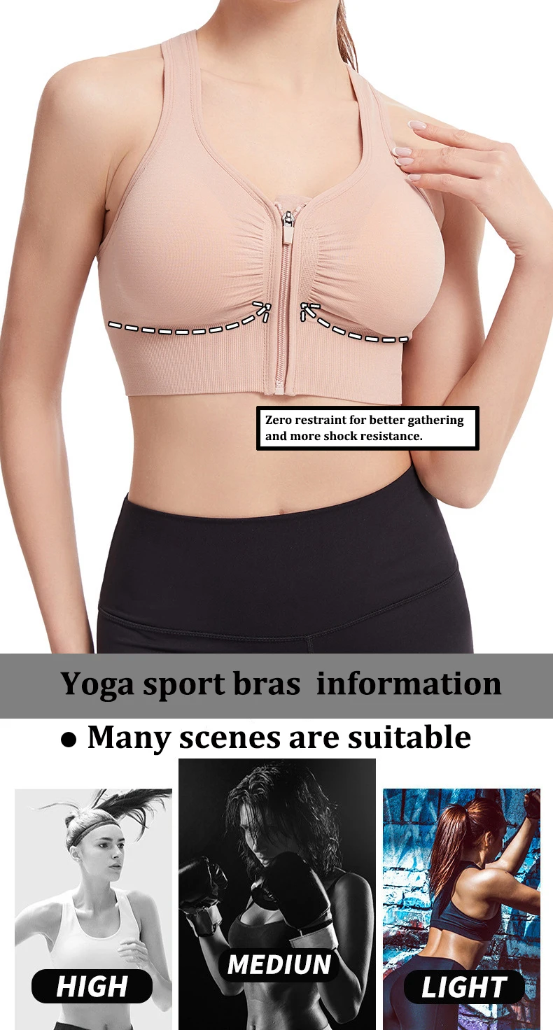 CZGUKE Damen Sport-BH mit Reißverschluss, Plus Size, stoßfester BH, Damen Yoga-Lauf-Fitness-BH, Damen-Unterwäsche – Detail 5