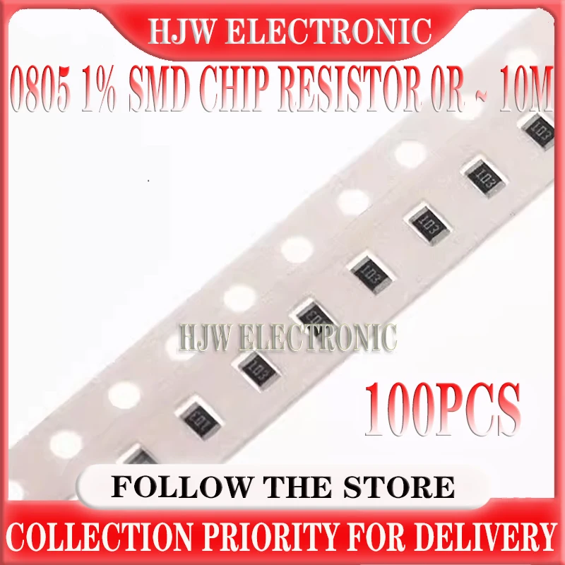 

100pcs 0805 1% 1/8W SMD chip resistor 0R ~ 10M 0 1R 10R 100R 220R 330R 470R 1K 4.7K 10K 47K 100K 1M 10M 0 1 10 100 330 470 ohm