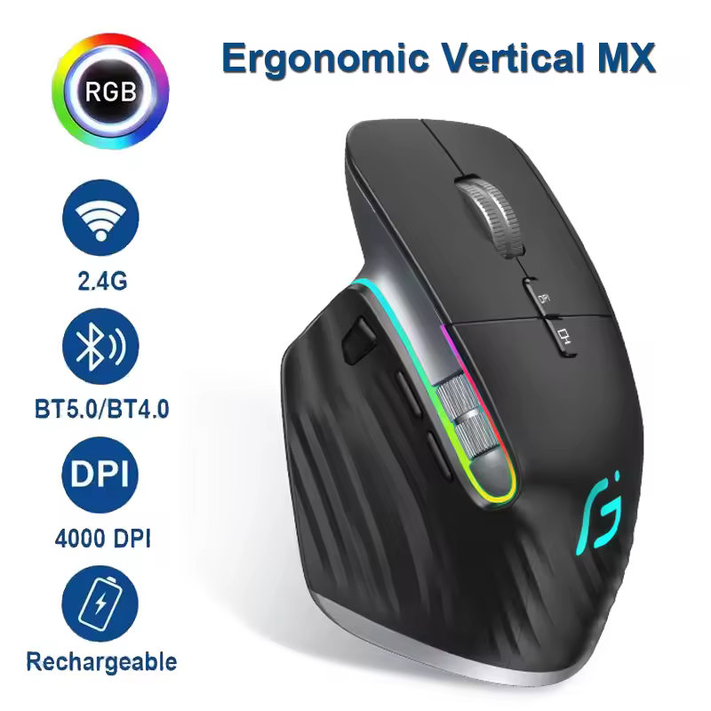 Беспроводная мышь M10 с поддержкой Bluetooth 2.4G, трехрежимная, вертикальная, с возможностью макросов и отключения звука, разрешением 4000 DPI, эргономичная, подходит для планшетов и ноутбуков.