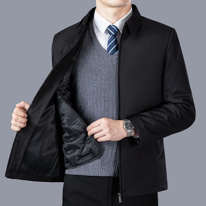 

Зимняя куртка с лацканами, утепленный теплый пуховик, съемный деловой повседневный мужской пиджак среднего возраста