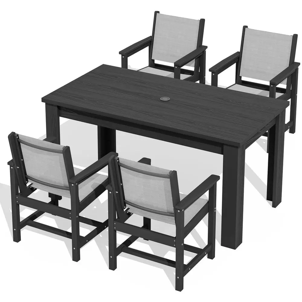 

Outdoor Dining Sets for 4 with 1 Umbrella Hole CutOut Rectangular Table and 4 Textilene Chairs, Patio Dining Table Sets for Gar