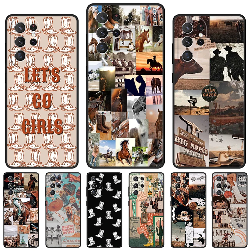 Western Cowgirl Cowboy Boho Aesthetic phone case For Samsung Galaxy S24 S25 S23 S22 Ultra Note 10 20 Plus S20 S21 FE Cover