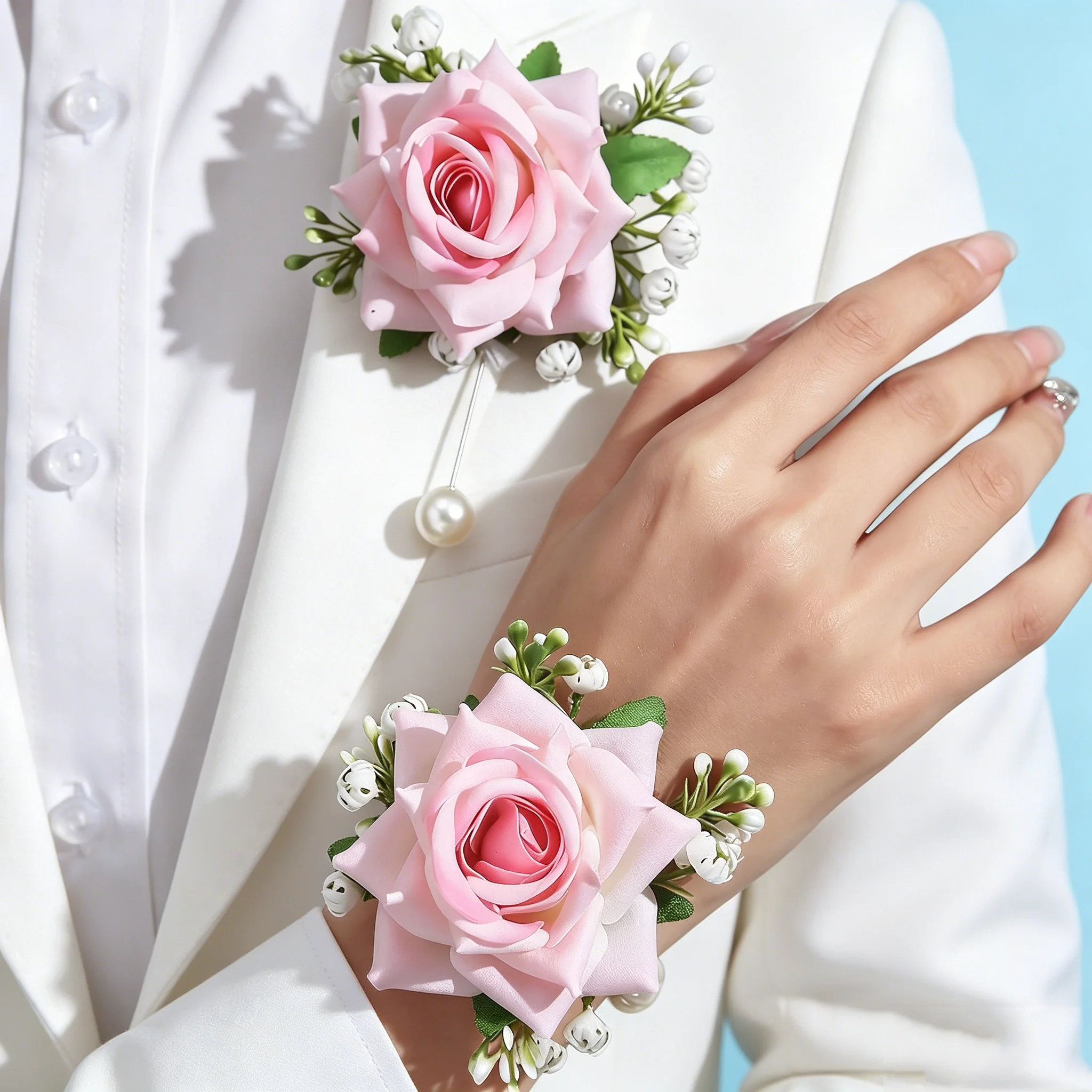 Sen Department Of White Roses Groomsman Wedding Corsage Bride Maid Of Honor Wrist Flower