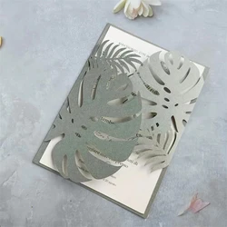 Customized Wedding Invitation Card, Tropical Palm Design, Personal Invite Printing, Laser Cut, Holiday Greeting Card, 50 Sets