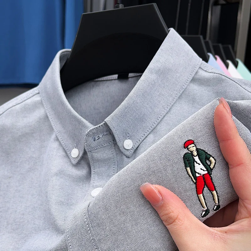 

men's high quality autumn cotton100% long sleeves shirt lapel embroidery solid color t-shirt leisure fashion men's clothing tops