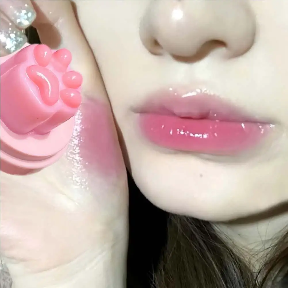 Temperature Color-Changing Lip Balm Cute Cat Paw Design Sheer Pink Transparent Lip Oil Natural Brighten Super Nourish Lip Care