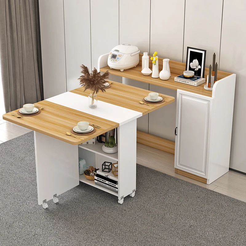 Household foldable dining table, small unit type, movable multifunctional side bowl microwave oven