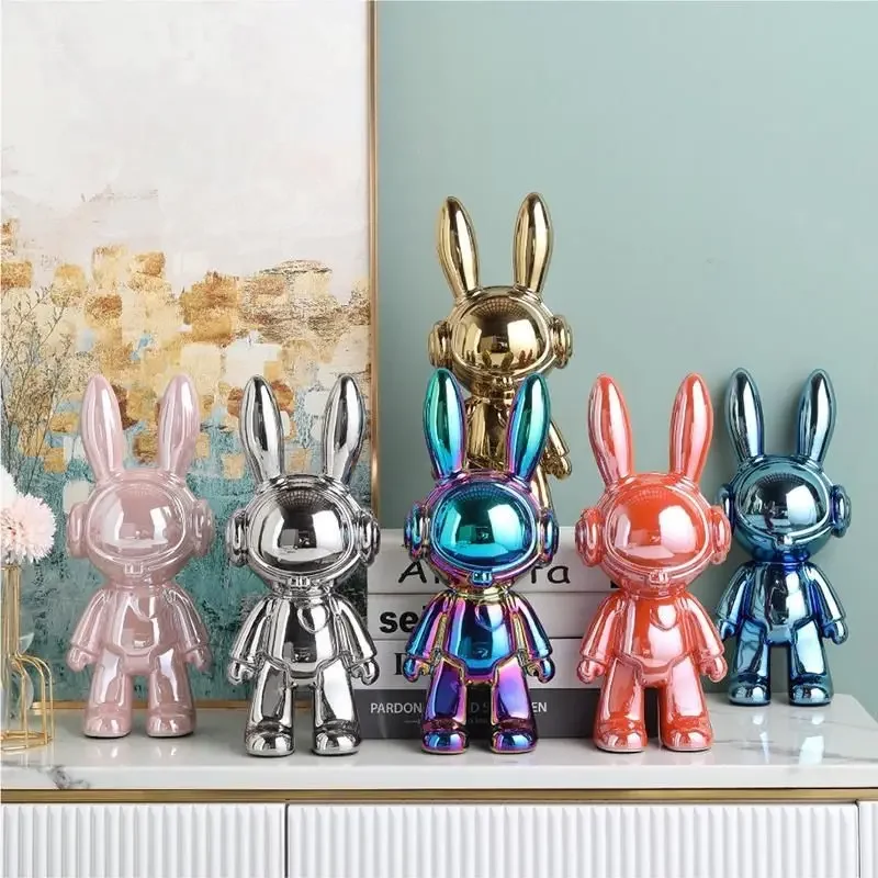 Ins Universe Astronaut Rabbit Cartoon Statue Desk Accessories Home Decoration for Living Room Decorative Figurines for Interior