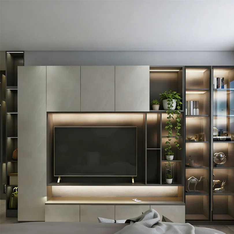 Customized living room TV cabinet Simple style aluminum TV cabinet Wall background cabinet