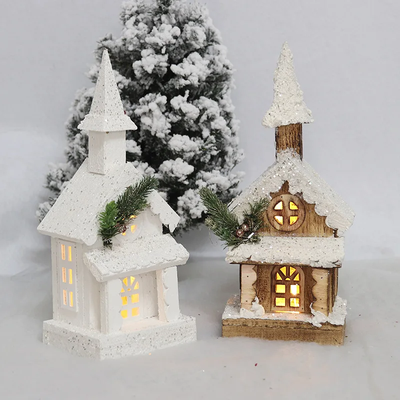 

Charming Wooden Christmas Decor Lighting Sets for Home Church Castle Snow Scene Arrangements