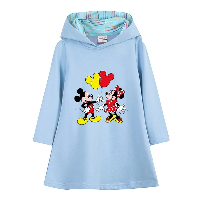 New Cotton Disney Baby Girls Dress Minnie Mouse Autumn Spring Girl Clothing for Children Long Sleeve Kids Clothes Hooded Mickey