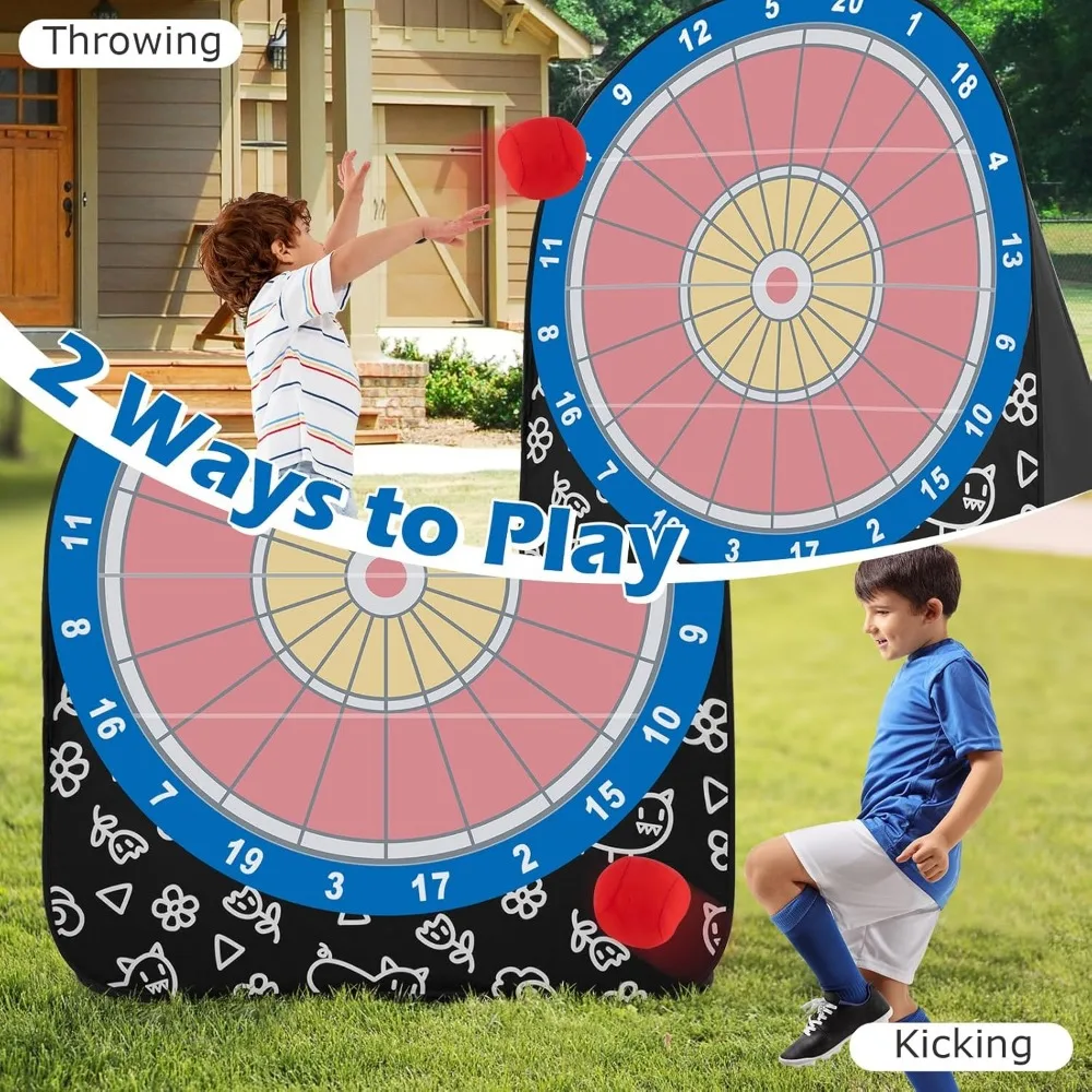 GYMAX سهام الركل العملاقة، لوحة رمي كرة القدم القابلة للطي مع 4 كرات ركلة، حقيبة حمل، لعبة رمي السهام كرة القدم دار #3