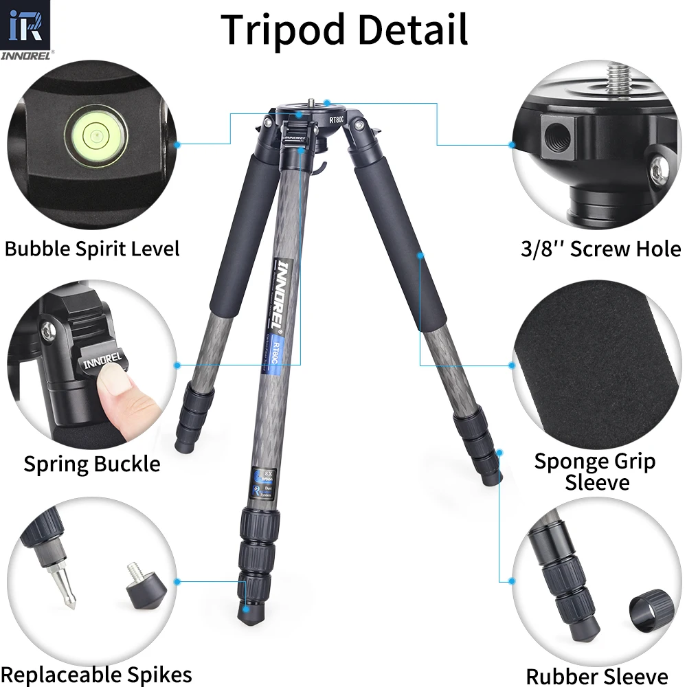 RT80C/NT324C Professional Carbon Fiber Tripod for DSLR Camera Video Camcorder Heavy Duty Birdwatching Camera Stand Bowl Tripod