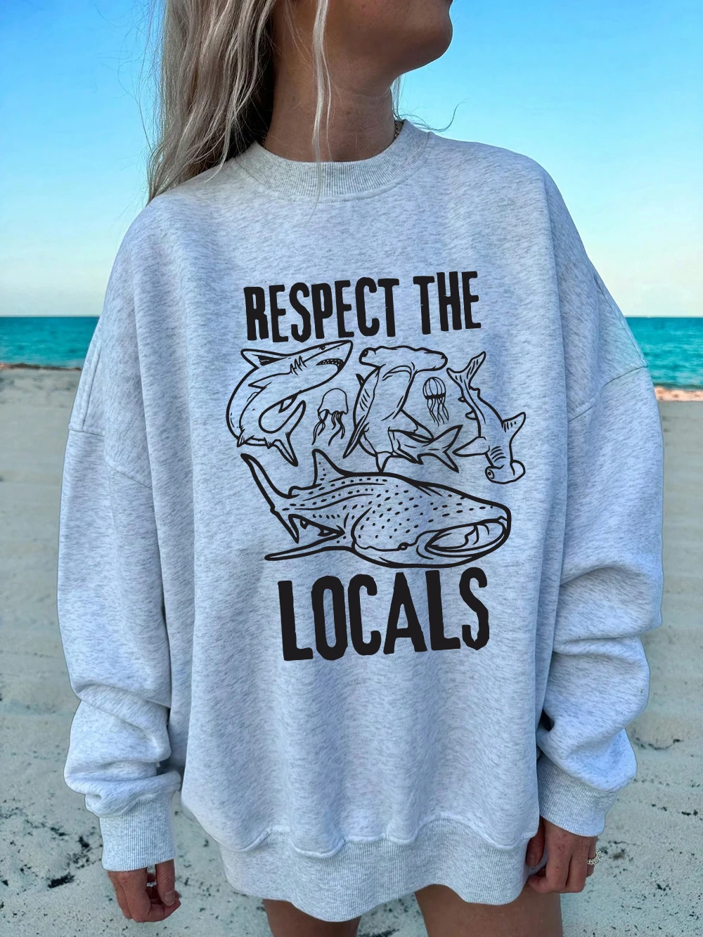 حماية الحيتان المحلي يطبع بلوزات النساء الشتاء الصوف الدافئة هوديي Crewneck فضفاض البلوز أساسيات ملابس امرأة رياضية