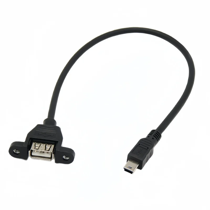Mini USB2.0 Male 5 Pin To USB A 2.0 Female Extension Cable Panel Mount Screw Ear cord With Screw Holes Baffle Line cable