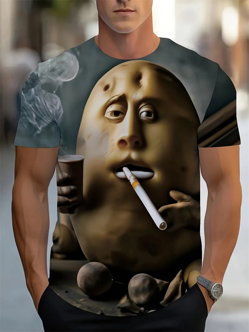3D Smiling Face Print T Shirt For Man Short Sleeve Casual Crew Neck Machine Washable Tops Funny T Shirts Summer Oversized TShirt