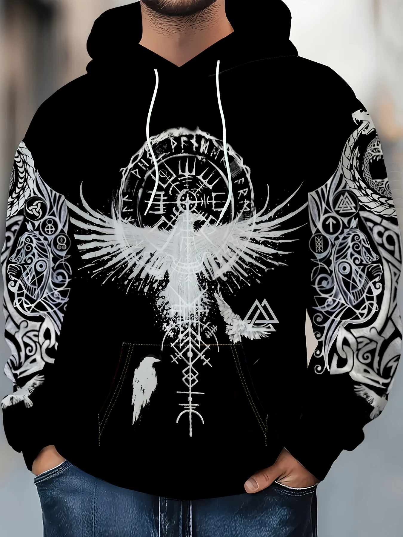 New model: men’s hooded long-sleeve loose-fitting casual printed basic sweatshirt. Perfect for young people in spring, summer, a