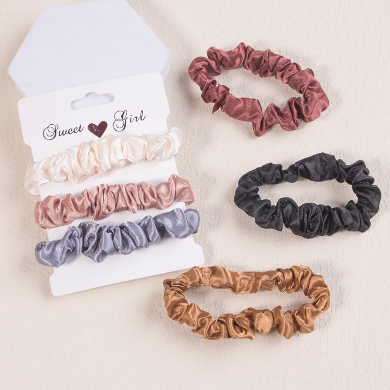 6pcs/set Women Elastic Hair Ties Soft Satin Hairbands Ties Ponytail Holder Scrunchies Kids Hair Accessories