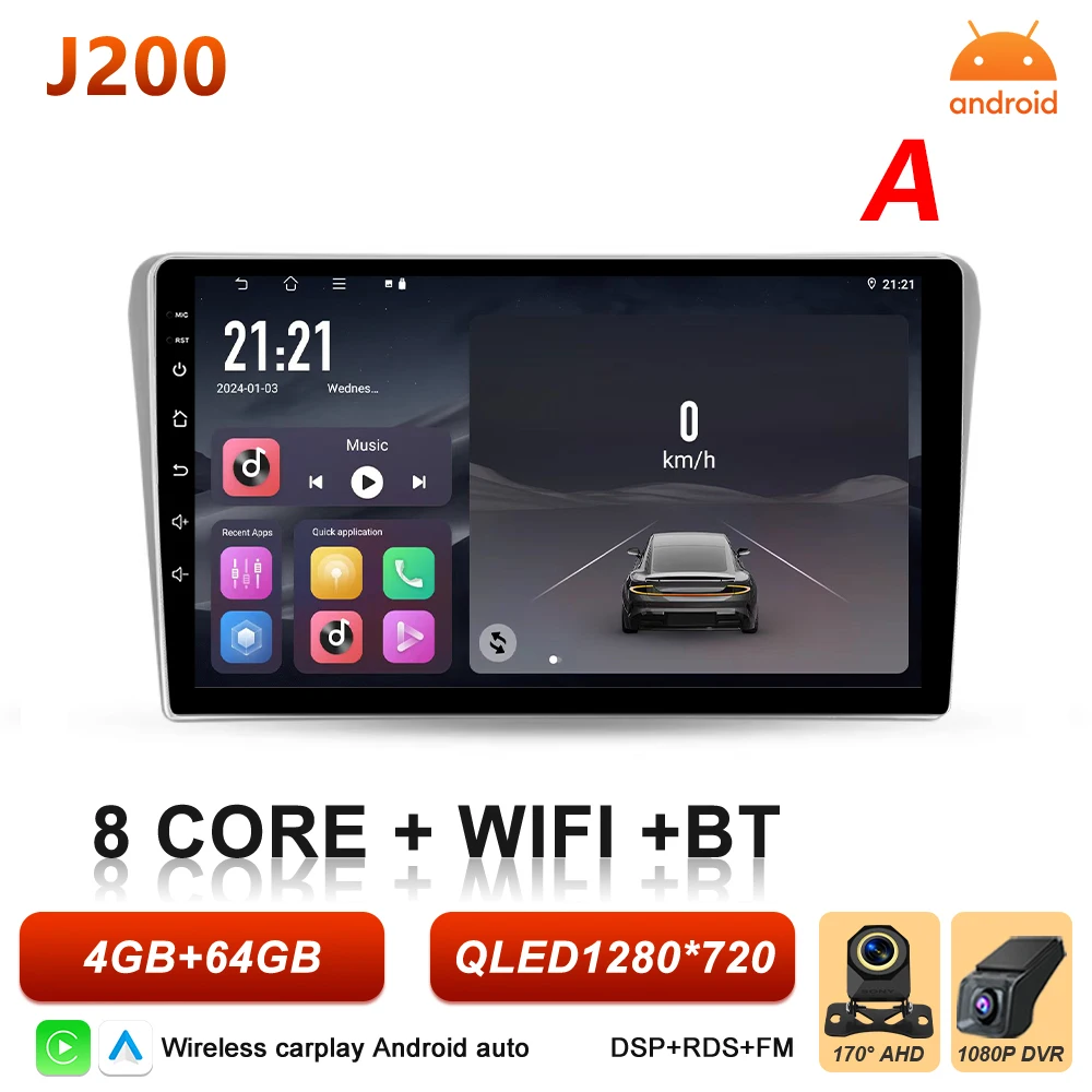 Android 16 autoradio voor Toyota Avensis T25 T250 2003 - 2009 multimediaspeler autoradio BT Carplay Auto GPS stereo DSP scherm