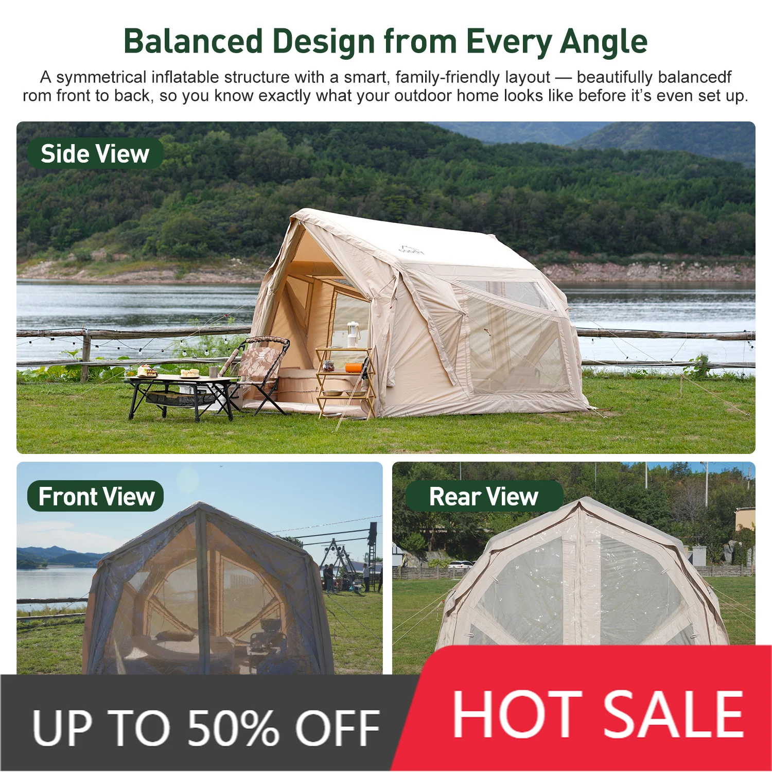 Coody Yustona Air Tent Beige Premium Waterproof 4-Season Modern Inflatable Shelter for Family Outdoor Glamping