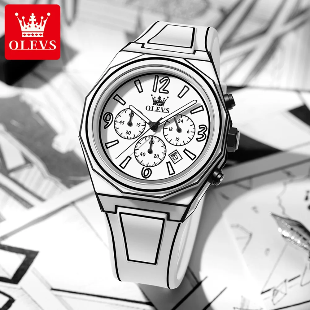 OLEVS Orologio da polso al quarzo di alta qualità cinturino in silicone impermeabile design alla moda orologio da uomo stile fumetto orologio da uomo Reloj Hombre