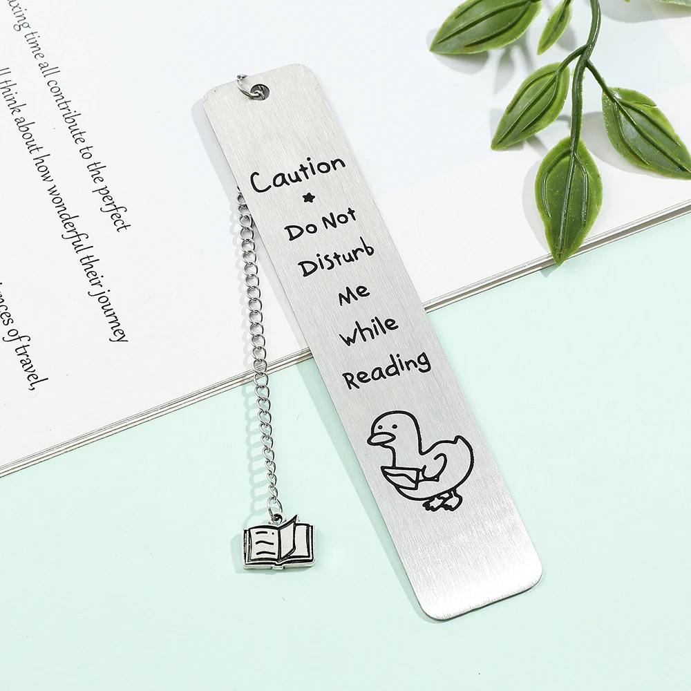 Segnalibro da lettura con anatra in acciaio inossidabile con pendente a libro, inciso 'Non disturbare mentre la lettura', regalo di lettura per tormi