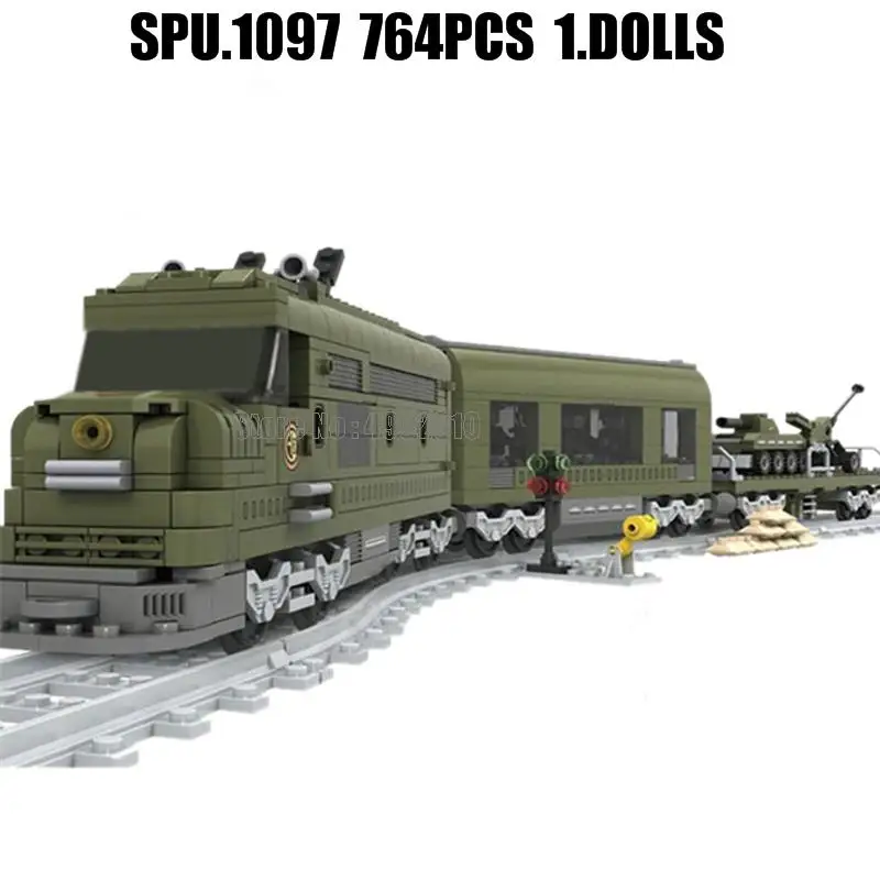 25003 764pcs Construction Train Military Rail Railway Building Block Toy