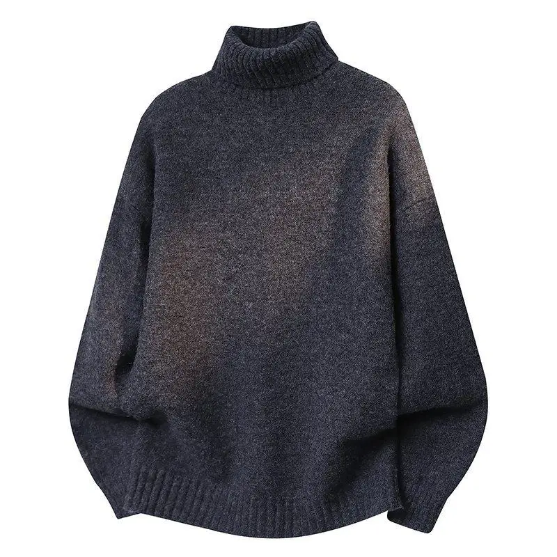 

Casual Knitted Sweater Men's Faion Long Sve Loose Winter High Collar Knitwear Versatile Trendy Polyester Fiber Warmth