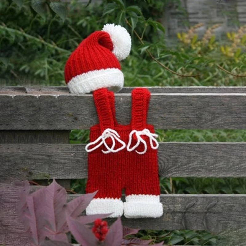 

J15U Baby Photoshoot Props Newborn Christmas Photo Set Comfortable Hat Dress your Baby in this Wools Christmas Costume