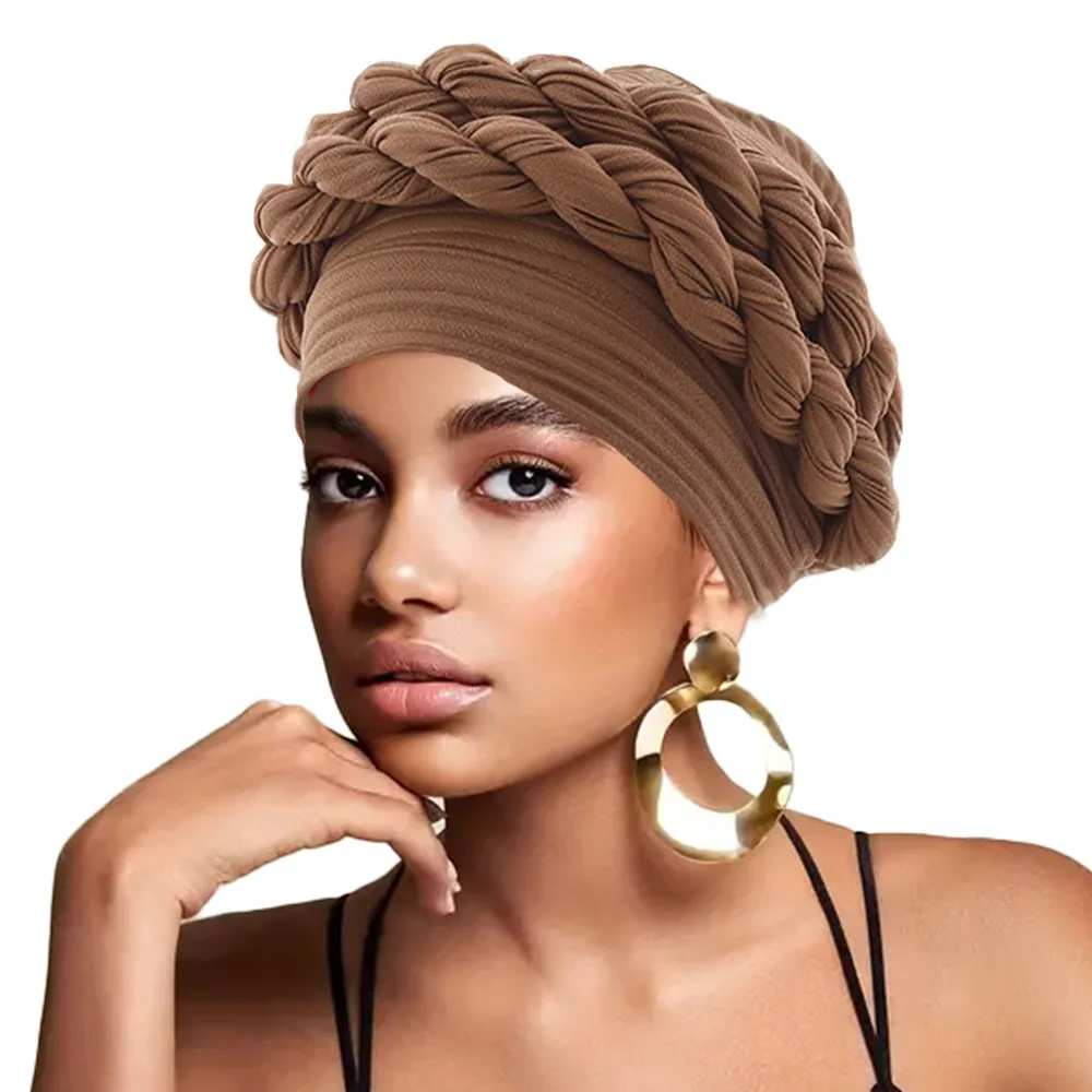 New Double Braids Bonnet Women Muslim Hijab Turban Cap African Auto Gele Headties Head Wrap Pleated Hat Headscarf Turbante Mujer