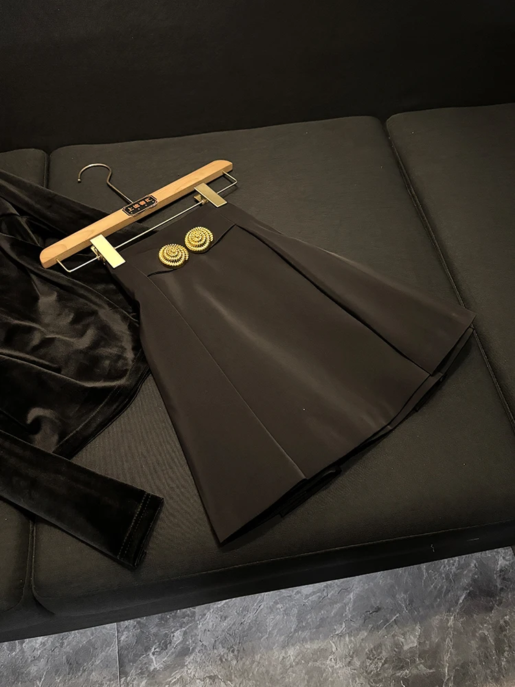 

Новый зимний комплект с юбкой трапециевидной формы с высокой талией и высокой талией, женский ансамбль Faion Long Sve Commute Sle