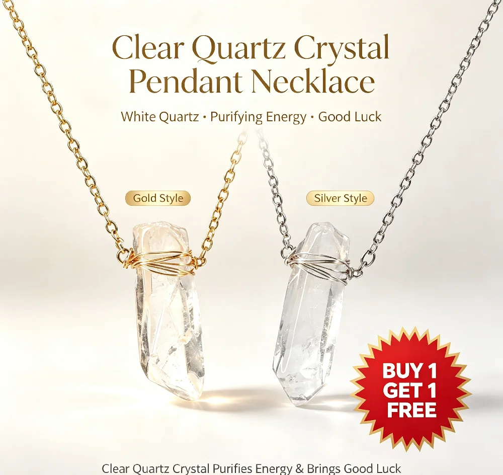 White Crystal Wire-Wrapped Irregular Point Clear Quartz Crystal Pendant Necklace Positive Energy