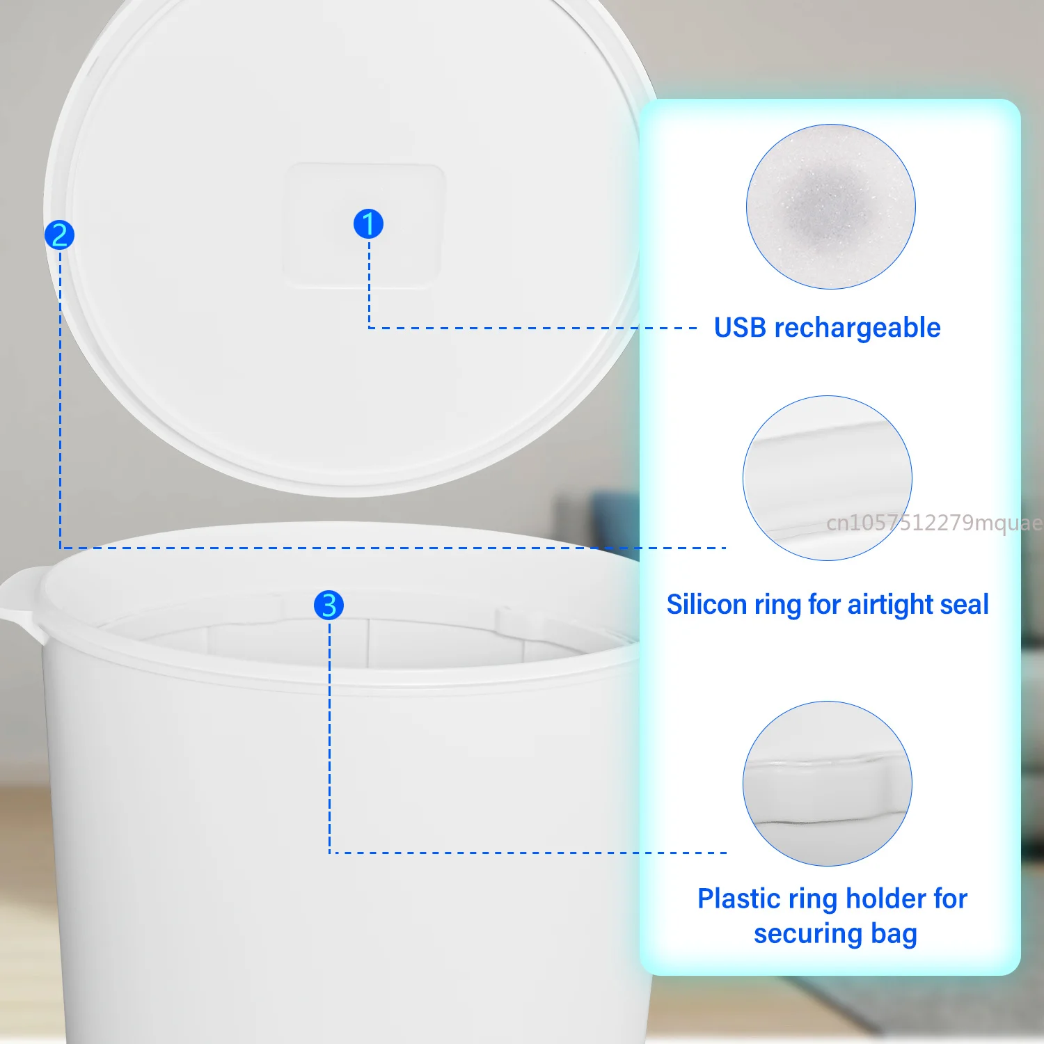 One-button Automatic Electric Vacuum Storage Box, Ultra-quiet Rechargeable ABS Container,Sealed Large Container Can Control Odor