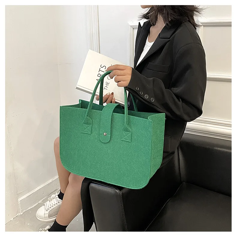 2023 Fashion Women Winter Bag Felt Cloth Hand Bag Female Large Capacity Tote Bag Ladies Solid Color Travel Shopping Purses