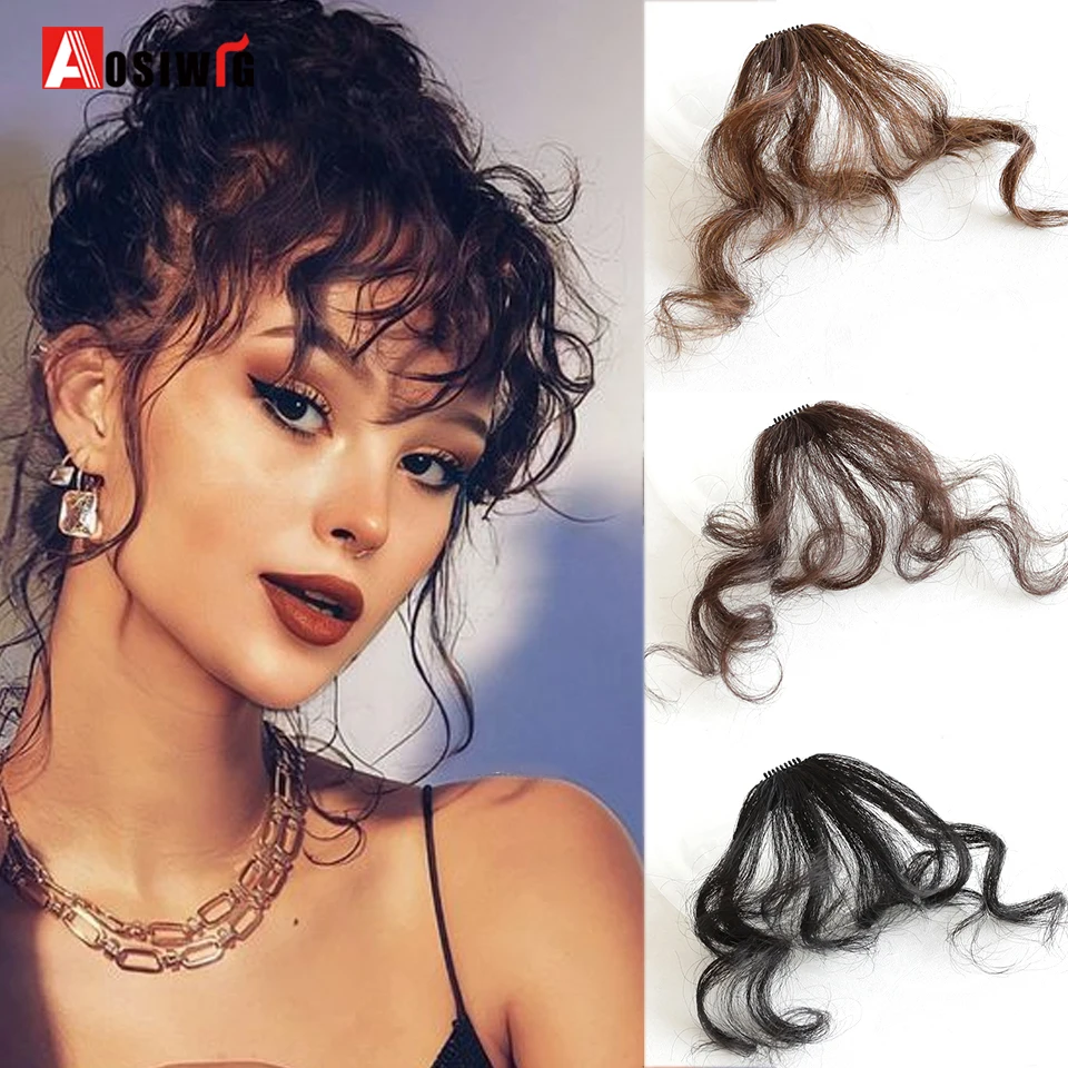 AOSIWIG Synthetic Clip In Air Bangs Fake Fringes Natural Curly Hair Bang Accessories For Girls Invisible Natural