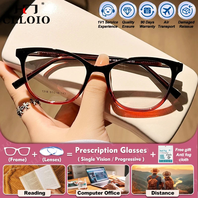 

CLLOIO Personalized Gradual Frame Myopia Optical Prescription Glasses For Women Blue Light Filter Progressive Reading Eyeglasses
