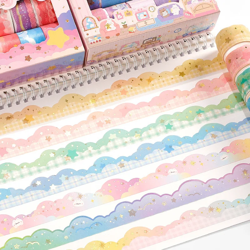 10 Roll/Box Vintage Colorful Cloud Washi Tape Masking Set Scrapbook Bullet Diary Stickers Adhesive Stationery for Girls Students