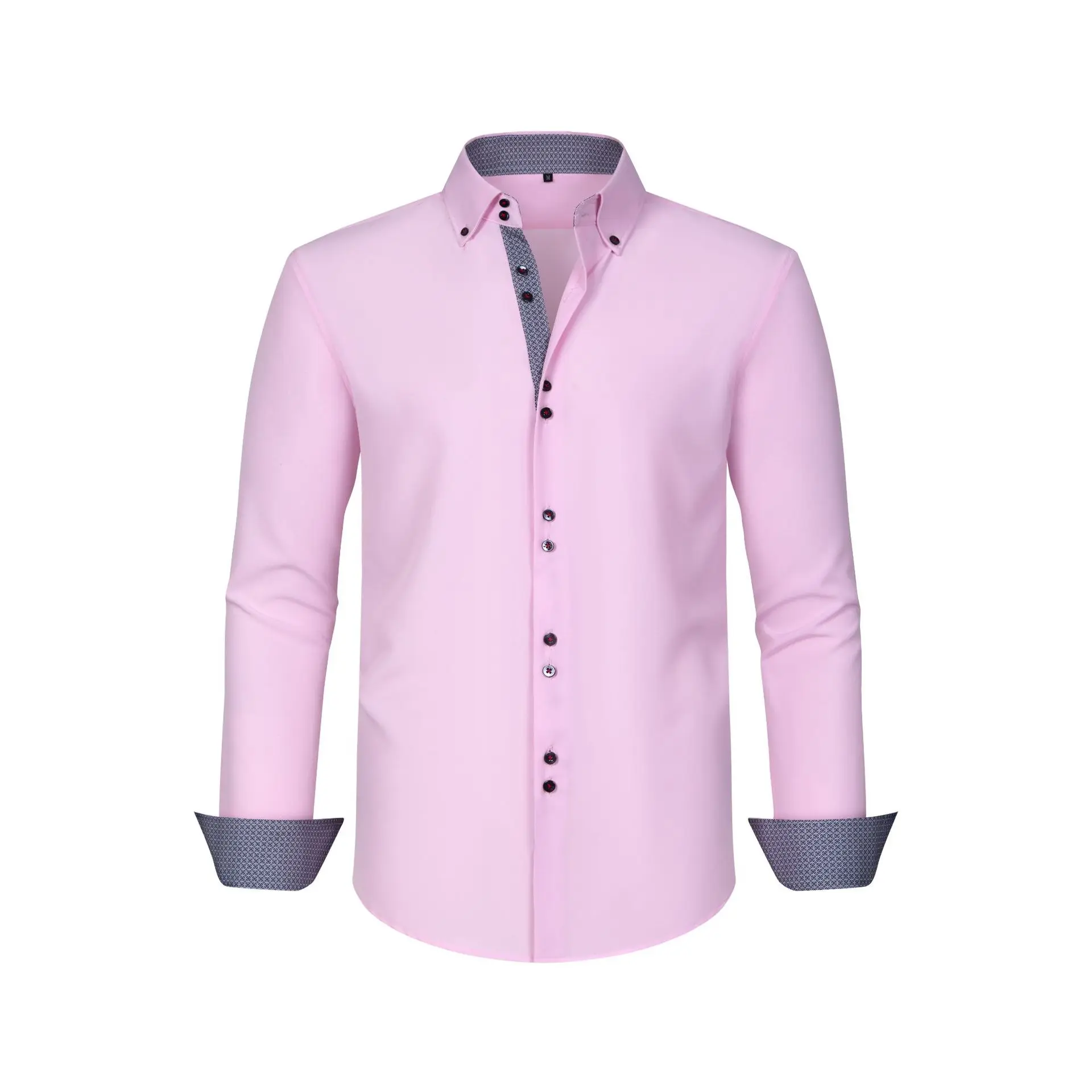 Long Sleeve Casual Shirt For Man Solid Color Patchwork Collar Chic Elegant Double Breasted Men Top Clothing Fashion Streetwear