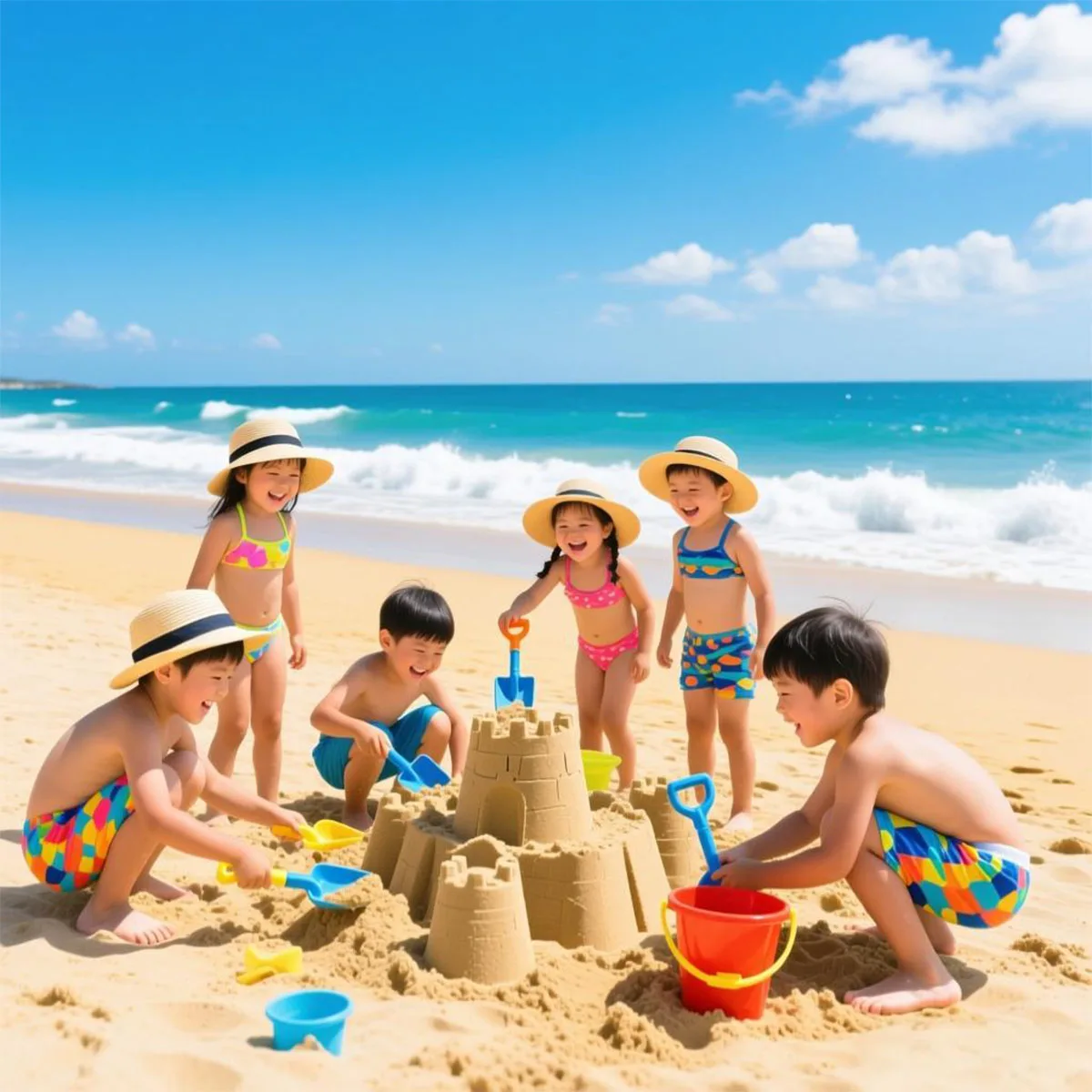 กระบะทรายสำหรับเด็ก ของเล่นทรายชายหาดกลางแจ้งสำหรับฤดูร้อน ของขวัญสำหรับเด็กชายและเด็กหญิง กระบะทรายสำหรับสนามหลังบ้าน สวนชายหาด