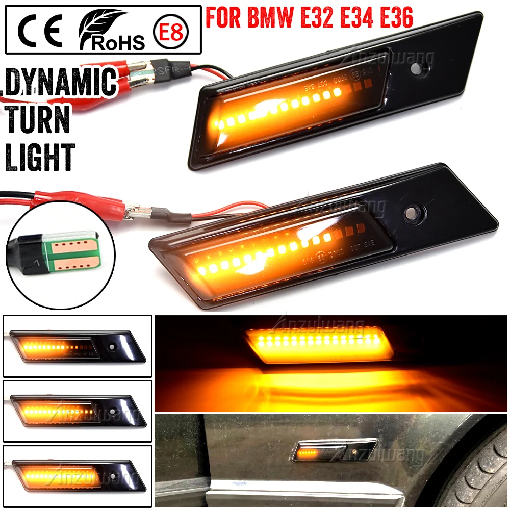 2PCS LED Flashing Sequential Dynamic For BMW E30 E32 E34 E36 Led Light 1990-1996 M3 M5 3 5 7 Series Turn Signal Side Marker Lamp