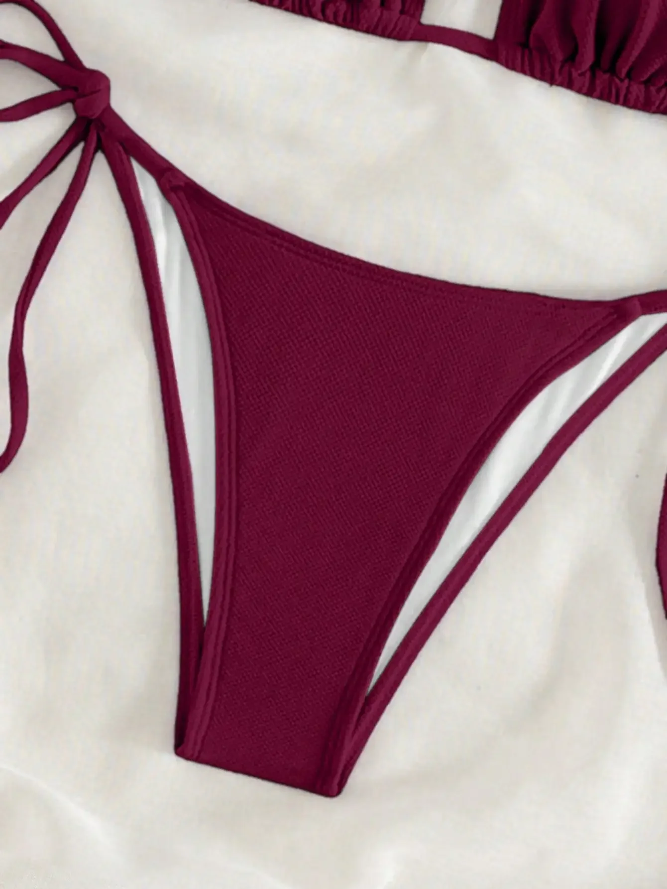 여름 와인 레드 보타이 프론트 타이 비키니 수영복 세트